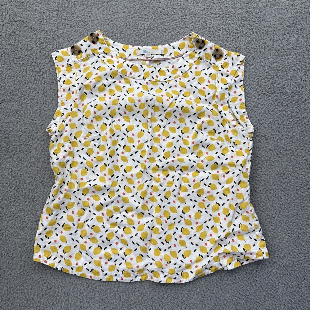 Boden Lemon Print Sleeveless Top 100% Linen Lagenlook Preppy Boho Women's 8